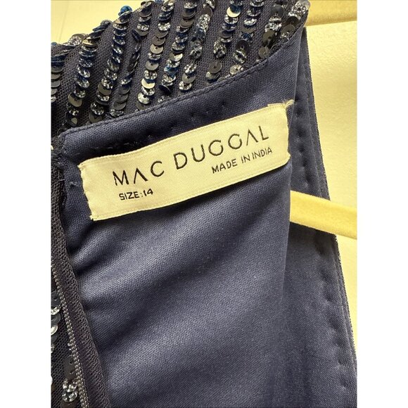 Mac Duggal Size 14 Navy Blue 5578 Sequined Short Sleeve Cocktail Evening Dress - Picture 9 of 11